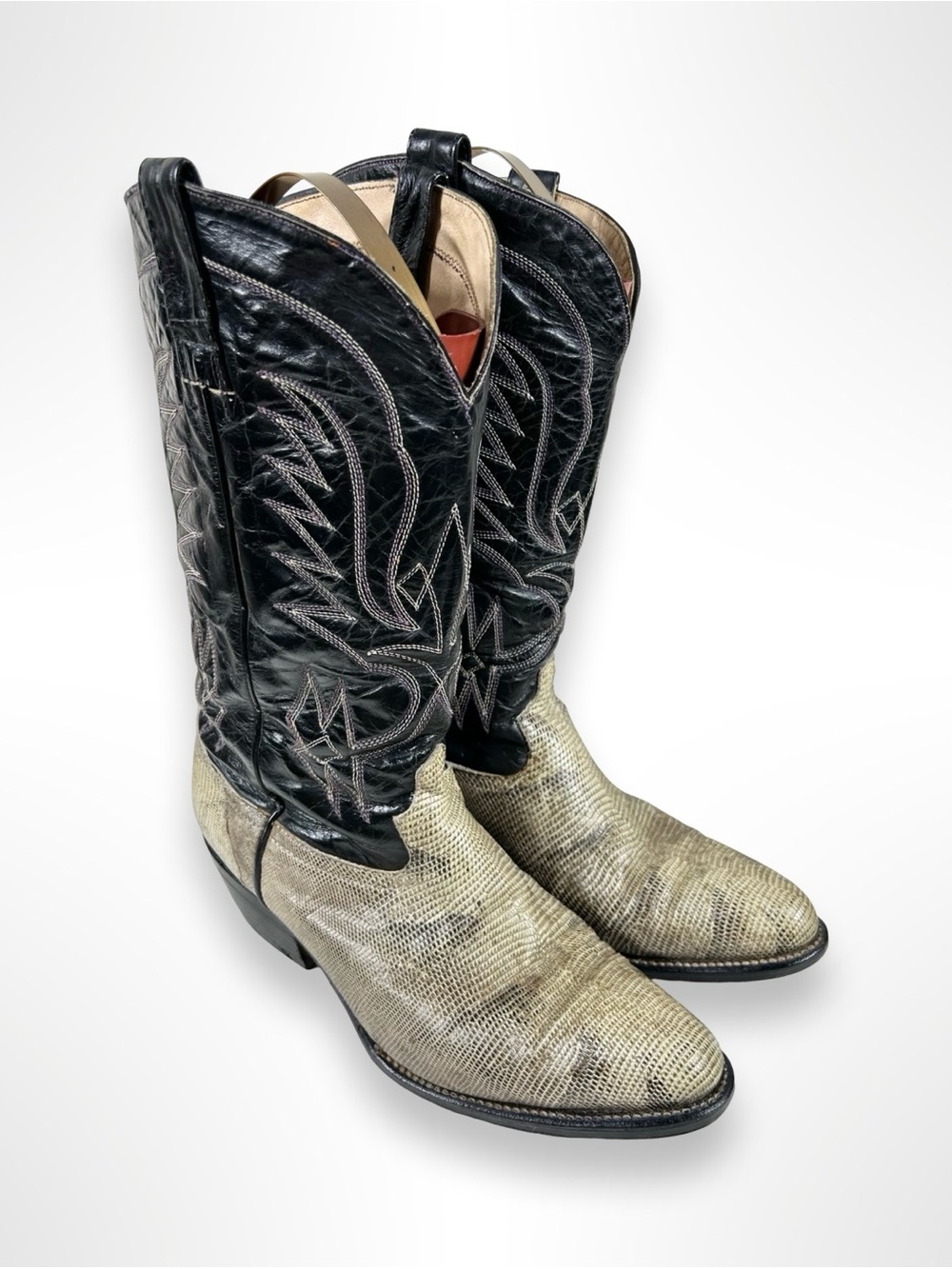 VAQUERO BOOTS vintage 90s natural green iguan skin western boots